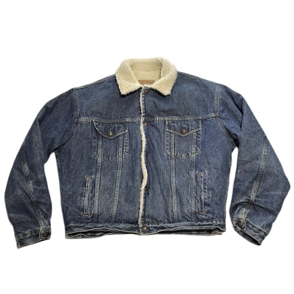 Vintage 80s GAP Jacket Mens Sherpa Grunge Denim Trucker Jean Coat Y2K Large